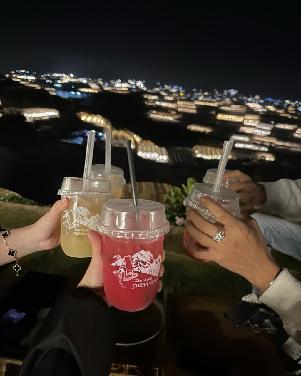 Everyone showing their drinks